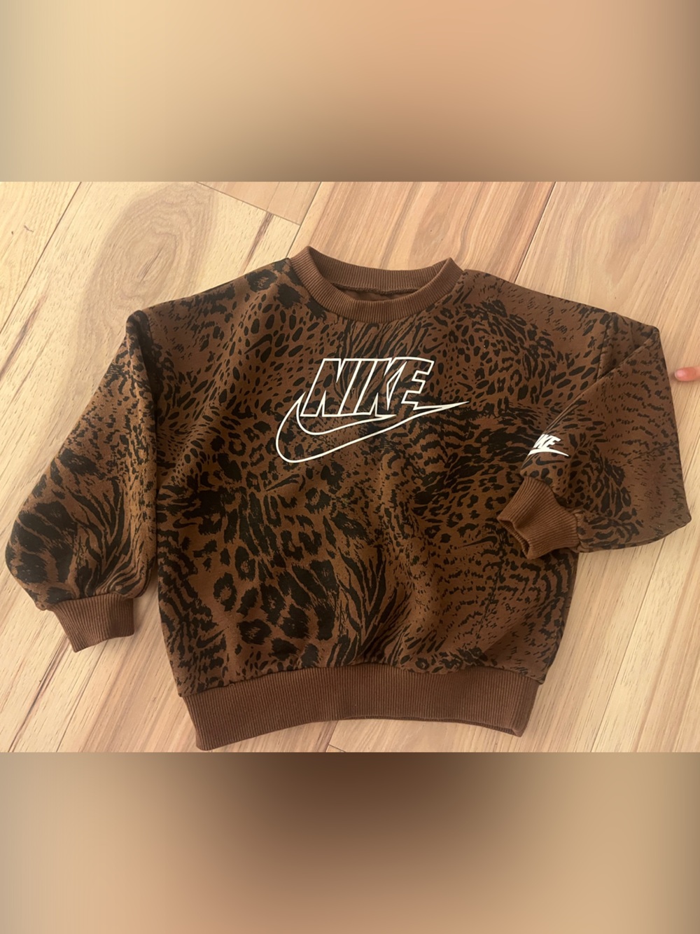 Nike Brown and Black Animal-Print Crew Sweatshirt